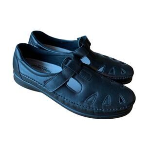 SAS Roamer Tripad Black Leather Slip On Shoe Hook Loop Closure Cutout Size 11 S